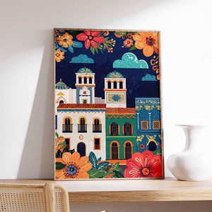 Vintage Mexican Poster, Mexican Prints, Mexican Decor, Traditional Latin Decor, Floral Print, Botanical Wall Art, Tropical Print, Latin Art