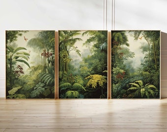 Henri Rousseau Floral Set of 3 Floral Posters, Boho Floral Wall Print, Botanical Art, Tropical Decor, Jungle Aesthetic, Tropical Decor, Gift