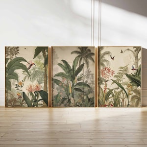 Henri Rousseau Floral Set of 3 Floral Posters, Boho Floral Wall Print, Botanical Art, Tropical Decor, Jungle Aesthetic, Tropical Decor, Gift
