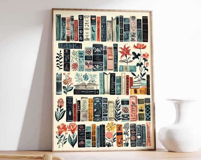 Vintage Library Poster, Book Art, Reading Poster, Book Lovers Gift, Reading Gift, Antique Wall Art, Retro Book Lovers Art, Library Art