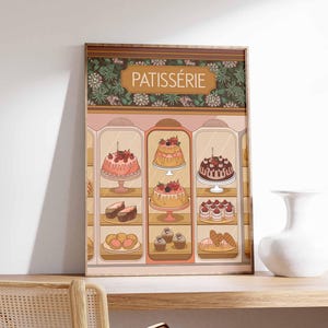Vintage Patisserie Wall Art, Cafe Print, Food Print, French Bakery Poster, Cakes Poster, Kitchen Decor, Kitchen Poster, Dessert Poster
