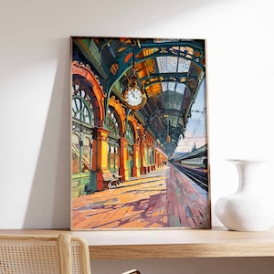 Railway Station Poster, Train Station Print, Train Poster, Train Print, Classic Art, Vintage Wall Decor, Railway Artwork, Train Gift