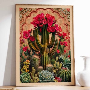 Vintage Mexikanische Kaktus Poster, Bunte mexikanische Kunstdrucke, Mexikanische Dekoration, Traditionelle Mexikanische Kunst, Blumendekor, Latein Druck, Mexikanisches Geschenk