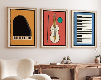 Set of 3 Music Prints, Music Poster, Music Print, Musical Wall Art, Musical Decor, Gift for Musician, Music Gift, Piano, Violin, Keyboard