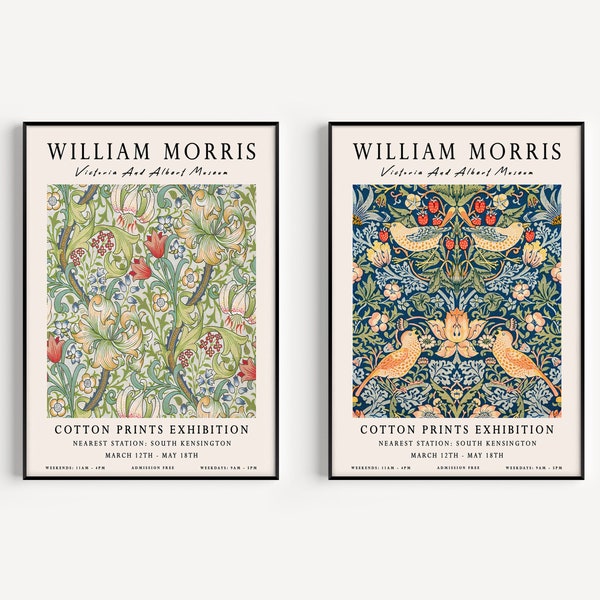 Lot de 2 impressions William Morris, affiche William Morris, ensembles d'affiches William Morris, décoration d'art mural vintage, impression d'art floral, A1/A2/A3/A4