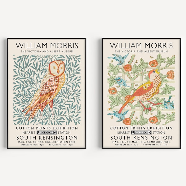 William Morris Poster Sets, William Morris Set of 2 Prints, Animal Art, Animal Decor, Bird Print, Bird Poster, Wall Art Decor, A1/A2/A3/A4