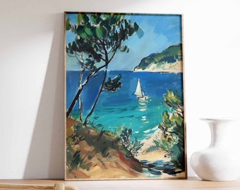 Sailing Boat Poster, Coastal Maritime Artwork