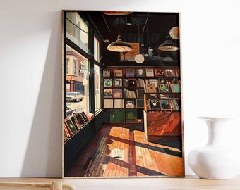 Retro Vinyl Record Store Art Print, Vintage Music Shop Poster