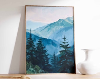Alpine Trees Mountain Landscape Poster, Nature Wall Art
