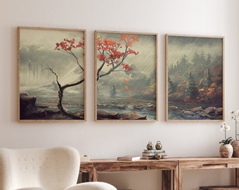 Japanese Wall Art Set of 3 Posters, Japanese Wall Print, Floral Print, Japanese Scenery Art, Asian Decor Poster Sets, Gift, A1/A2/A3/A4