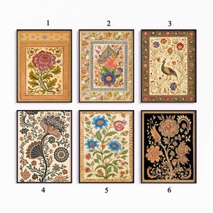 Indian Poster Set, Floral Indian Wall Art, Indian Decor, Floral Vintage Wall Art, Mandala Art, Pichwai Art, Mughal Print, Gift, A1/A2/A3/A4