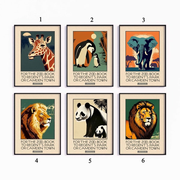 Vintage London Zoo Poster Sets, Retro Museum Print, Vintage Museum Print, Animal Lovers Art, Vintage Wall Art, Animal Art Gift, A1/A2/A3/A4