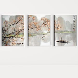 Japanese Wall Art Set of 3 Posters, Japanese Wall Print, Floral Print, Japanese Scenery Art, Asian Decor Poster Sets, Gift, A1/A2/A3/A4