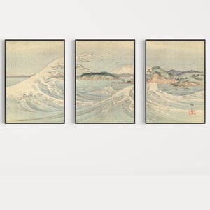 Japanese Set of 3 Posters, Utagawa Hiroshige - Great Waves, Japanese Art Print, Oriental Poster Sets, Floral Print, Gift, A1/A2/A3/A4