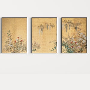 Japanese Set of 3 Posters, Spring and Summer Flowers Fruits and Grasses, Japanese Art Print, Oriental Poster Sets, Gift Idea, A1/A2/A3/A4