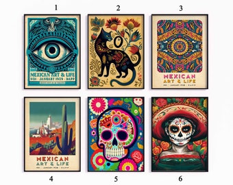 Mexican Art Poster Set, Floral Prints, Latin American Decor