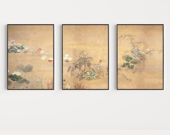 Japanisches Set mit 3 Blumenpostern, asiatische japanische Kunstdrucke, Iris von Ogata Korin, japanisches Dekor, A1 / A2 / A3 / A4