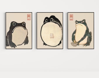 Japanese Set of 3 Frog Posters, Japanese Frog Prints, Matsumoto Hoji Wall Art Decor, Animal Art, Animal Poster, Gift, A1/A2/A3/A4