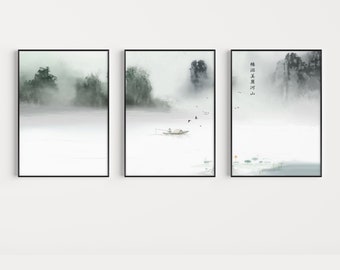 Japanische Wandkunst, 3er-Set Poster, japanischer Wanddruck, Blumendruck, japanische Landschaftskunst, asiatische Dekoration Poster Sets, Geschenk, A1/A2/A3/A4