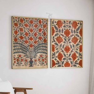 Indian Set of 2 Prints, Floral Art, Indian Art Print, Floral Vintage Wall Art Decor, Indian Vintage, Pichwai Art, Gift Idea A1/A2/A3/A4