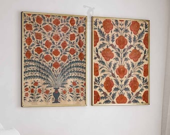 Indian Set of 2 Prints, Floral Art, Indian Art Print, Floral Vintage Wall Art Decor, Indian Vintage, Pichwai Art, Gift Idea A1/A2/A3/A4