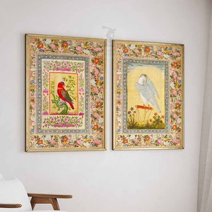 Indian Floral Art, Set Of 2, Indian Art Print, Floral Print, Vintage Art, Wall Art Decor, Birds Print, Pichwai Art, Gift Idea A1/A2/A3/A4