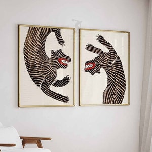 Japanese Tiger Art Prints Set, Taguchi Tomoki, Oriental Decor