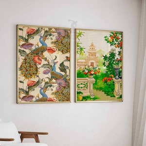 Indian Floral Art Prints, Vintage Pichwai Decor, Set of 2