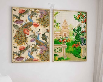 Indiase bloemsierkunst, vintage Pichwai-decor, set van 2