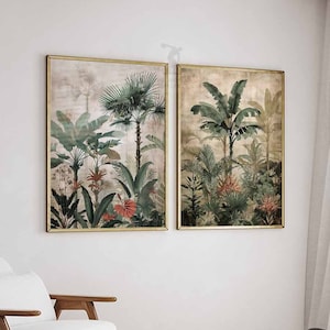 Set of 2 Vintage Botanical Posters, Floral Jungle Wall Print, Tropical Decor, Botanical Print, Floral Decor, Floral Wall Art, Safari Print