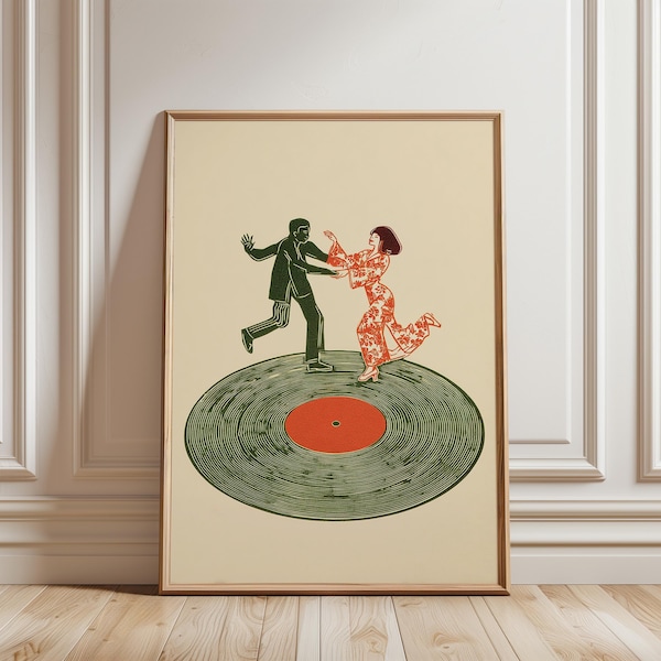 Tänzer auf Schallplatte Poster, Abstrakte Linie Kunst Wandkunst
