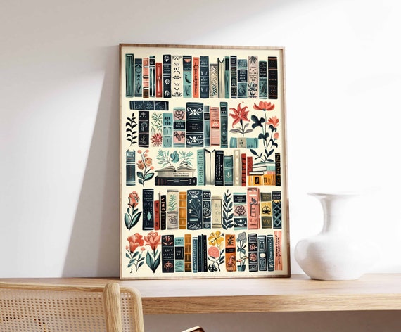 Vintage Library Poster, Book Art, Reading Poster, Book Lovers Gift, Reading Gift, Antique Wall Art, Retro Book Lovers Art, Library Art
