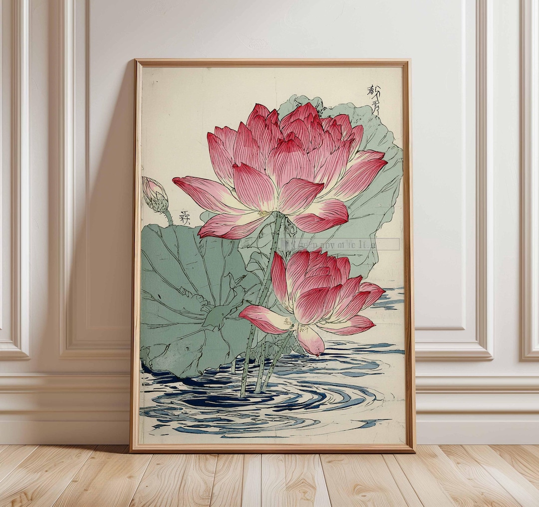 Vintage Japanese Lotus Flower Print, Botanical Wall Art - Etsy