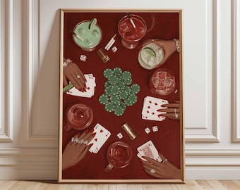 Vintage Casino Art Print, Poker Night Glamour, Card Game Decor