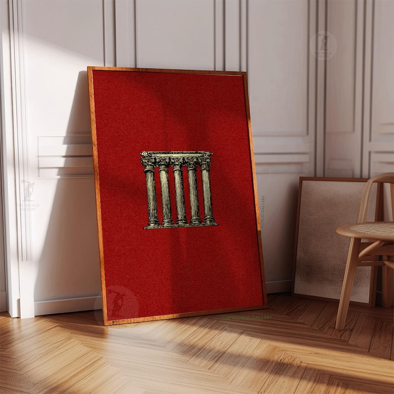 Roman Column Print | Classical Architecture, Minimalist Red Vintage ...