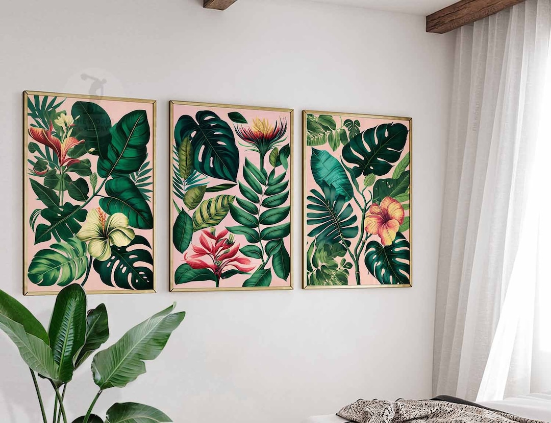 Set of 3 Vintage Botanical Posters, Floral Jungle Wall Print, Vintage ...