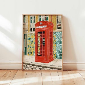 Telephone Poster, Vintage Phone Wall Art, London Poster, Retro Prints, British Decor, Red Booth Print, Iconic Gift Poster