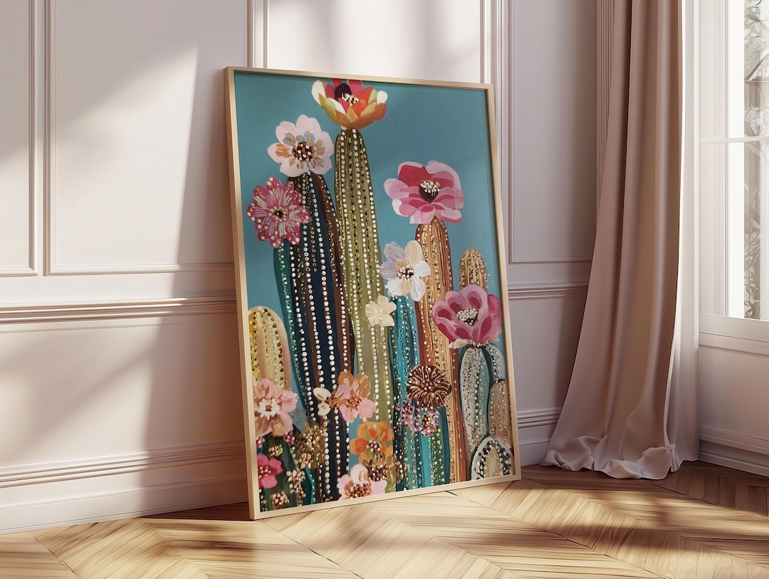 Boho Cactus Art Print, Floral Desert Wall Art, Southwestern Decor - Etsy