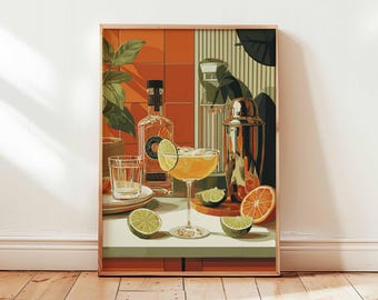 Lámina decorativa con receta de Margarita, ideal para amantes de los cócteles.