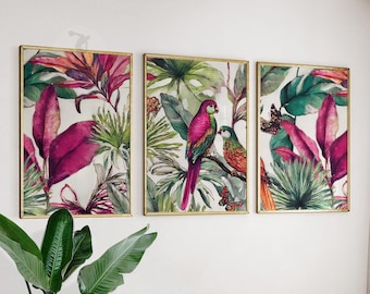 Tropical Parrot Print Set | Exotic Bird & Botanical Art