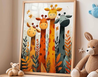Giraffe Family Nursery Print | Playful Kids Room Wall Art