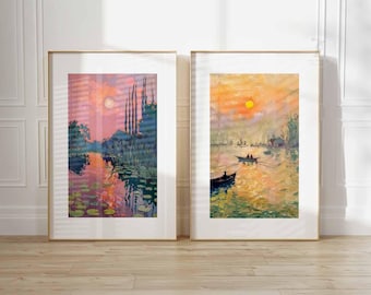 Monet Water Lilies Print Set, Impressionist Vintage Wall Art