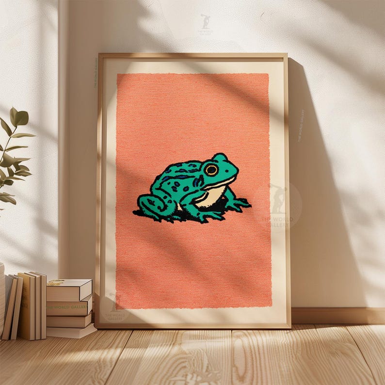 Green Frog Poster Print | Teal and Orange Animal Illustration | Minimal ...