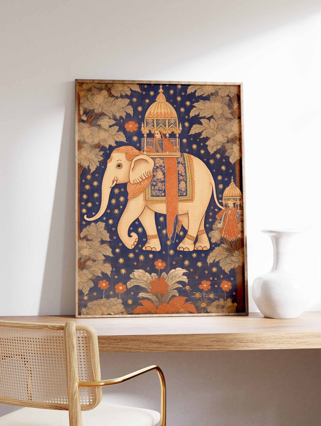 Indian Elephant Floral Print, Pichwai Art, Indian Wall Decor - Etsy