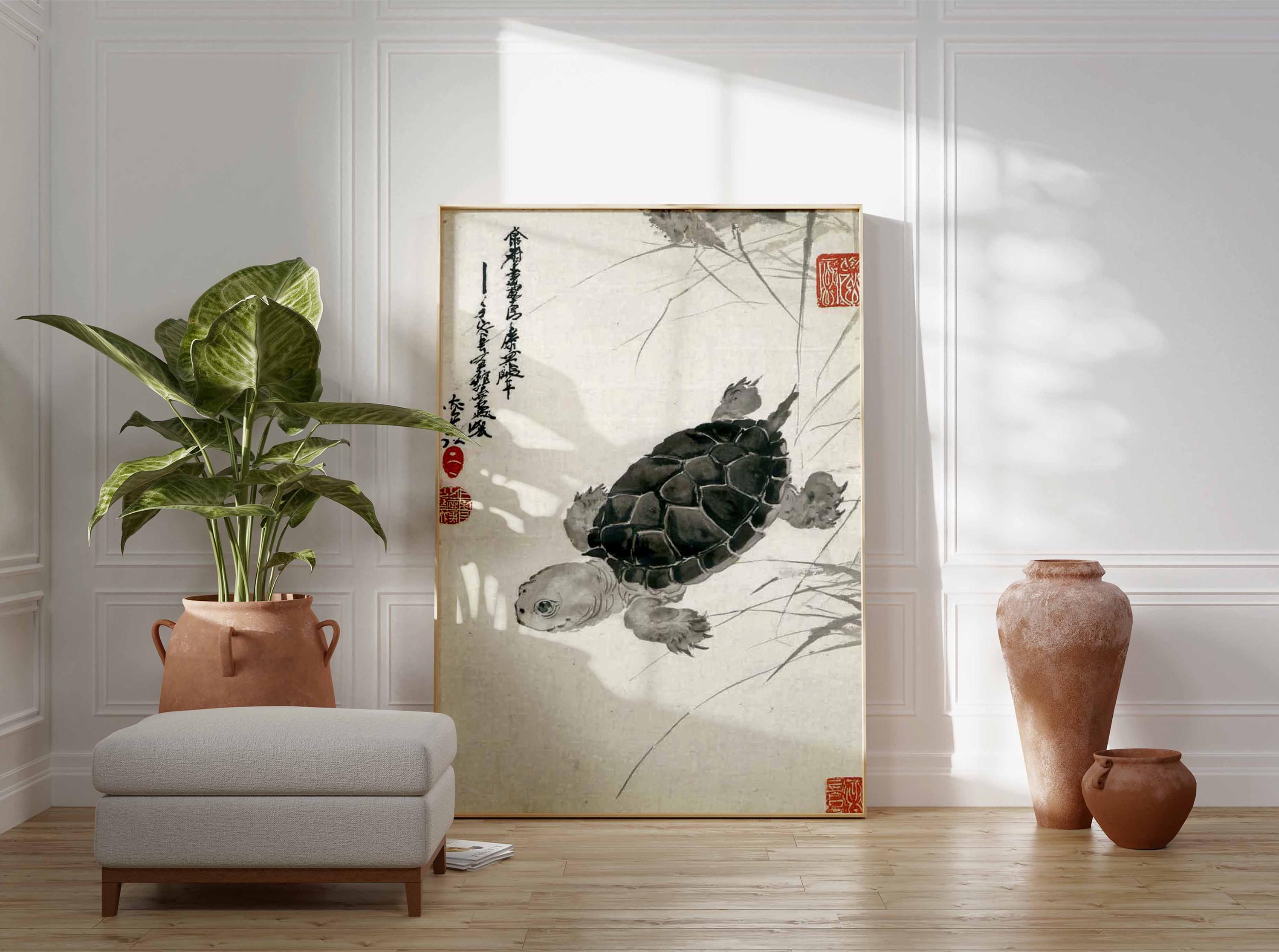 Chinese Ink Painting Turtle Art Print, Zen Oriental Decor - Etsy
