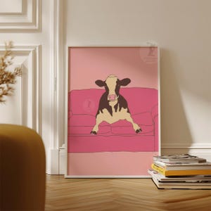 Pink Cow Poster | Minimalist Animal Illustration | Naive Line Art Wall Art image 8