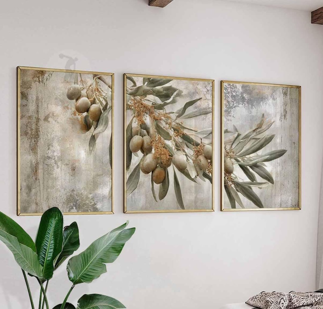 Olive Branch Prints Set, Rustic Botanical Art, Mediterranean Decor - Etsy