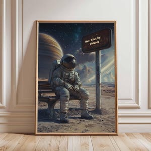 Póster retro de ciencia ficción, decoración cósmica surrealista de los años 70, póster espacial futurista, impresión de paisaje vintage, obra de arte espacial para dormitorio y sala de estar.
