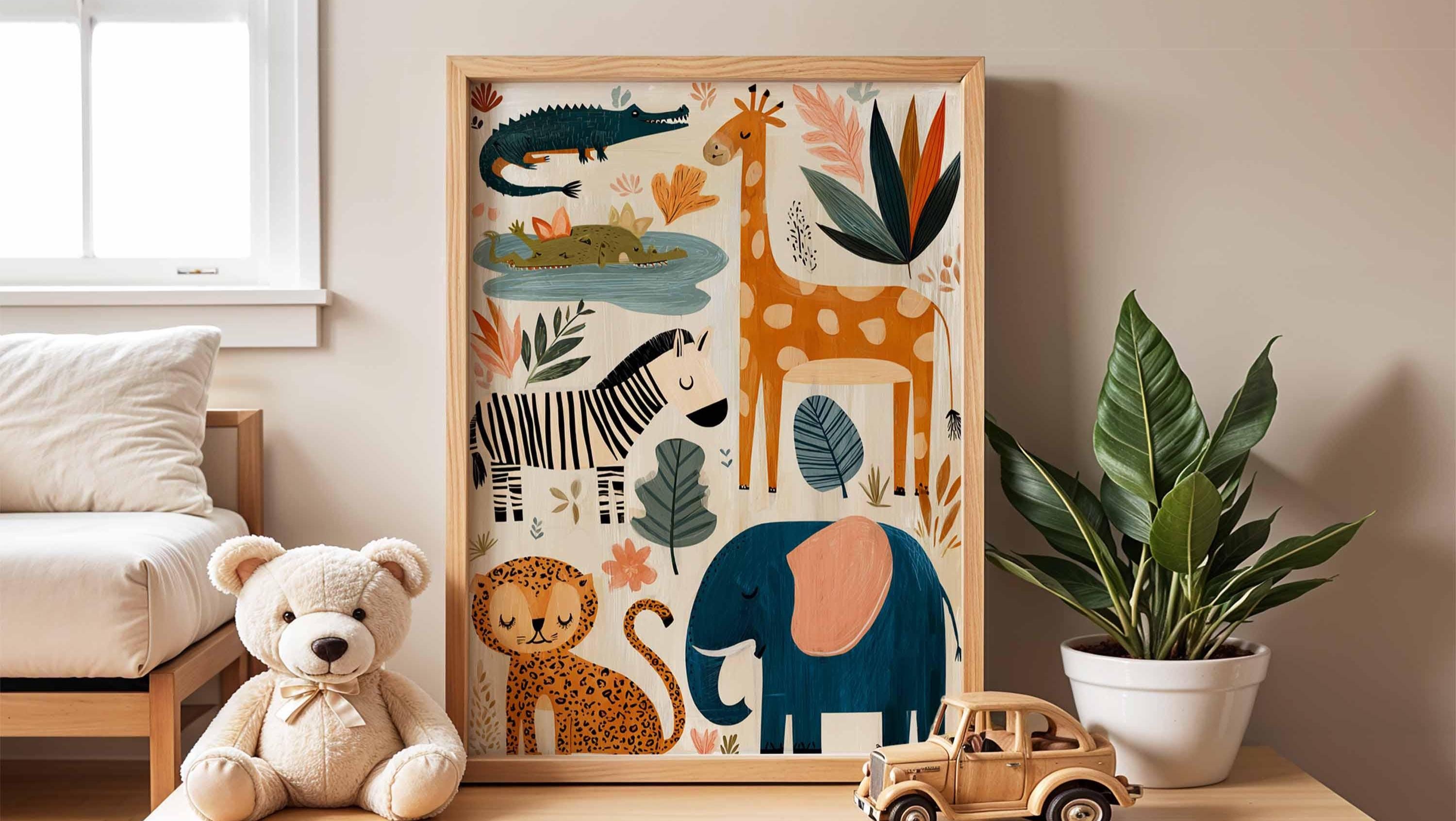 Set di 3 poster per cameretta dei bambini, motivo: animali dei cartoni animati arcobaleno, immagini da parete per cameretta dei bambini, senza cornice