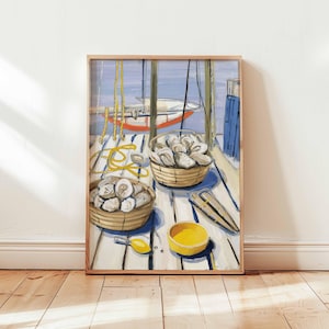 Oyster Poster, Seafood Print, Coastal Wall Art, Nautical Decor, Kitchen Food Poster, Oyster Illustration Print, Oyster Lover Gift
